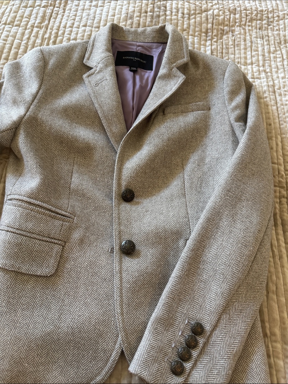 Banana Republic Men's Herringbone Pea Coat - Light Gray